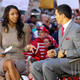 ESPN College Gameday Analysts Maria Taylor and David Pollack discuss college gameday at Times Square on September 23, 2017 in New York City.